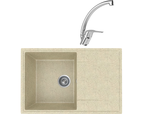 Комплект Мойка кухонная Practik PR-M 735-002 слоновая кость + Смеситель MEGA Mega MG-BMK016 хром