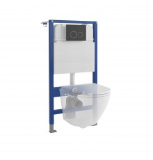 Комплект Инсталляция EvaGold 545 крепление к полу и стене, с регулировкой по высоте, с шумоизоляцией + Кнопка 545-20 черная матовая