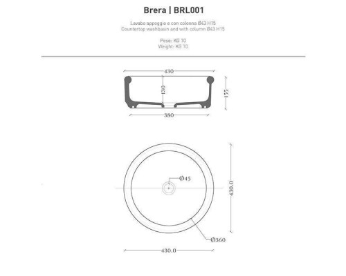 Artceram Brera Раковина накладная Oslash;43 см, цвет: белый матовый. BRL001 05 00