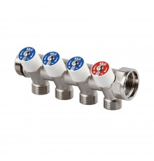 Коллектор распределительный SR Rubinetterie со встроенными клапанами 1 х1/2на 4 выхода 0054-2500N400