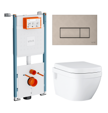 Комплект Унитаз подвесной Grohe Euro Ceramic 39703000 безободковый + Инсталляция VitrA V-Fix Core 732-5800-01PV + Кнопка Root Square 740-2395 никель
