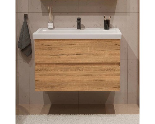 Тумба с раковиной SanStar Lavanti 100 подвесная, дуб вотан, раковина Миранда