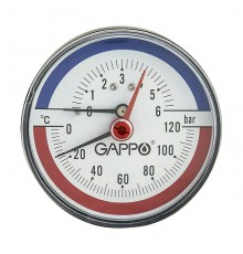 Термоманометр аксиальный Gappo НР1/2  Ø80 6 бар 0-120℃. G1473
