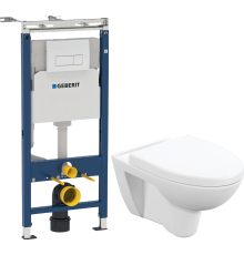Комплект Унитаз подвесной Cersanit Parva Clean On DPL EO с микролифтом + Инсталляция Geberit Duofix Платтенбау 458.125.11.1 4 в 1 с кнопкой смыва, белая