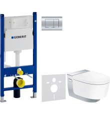 Комплект Унитаз подвесной Geberit AquaClean Mera Comfort 146.214.21.1 с системой удаления запахов, глянцевый хром + Инсталляция Duofix Delta 458.163.21.1 с кнопкой смыва, хром + Шумоизоляция 156.050.00.1