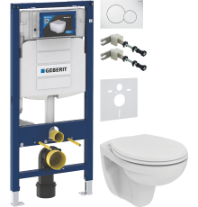 Комплект Унитаз подвесной Ideal Standard Eurovit K881201 безободковый + Крепления Geberit Duofix 111.815.00.1 к стене + Шумоизоляция 156.050.00.1 + Инсталляция UP 320 111.300.00.5 + Кнопка Sigma 01 115.770.11.5 белая