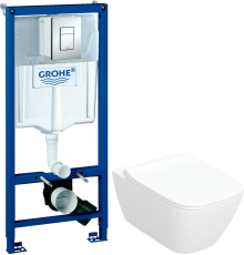 Комплект Унитаз подвесной Geberit Smyle Square 500.685.01.1 + Инсталляция Grohe Rapid SL 38772001 3 в 1 с кнопкой смыва
