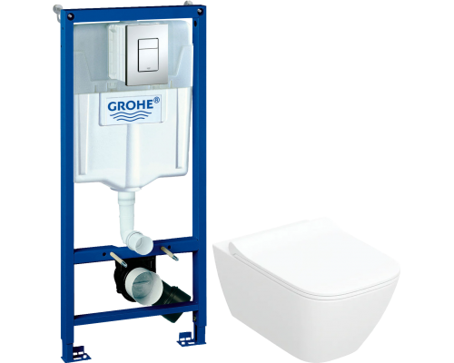 Комплект Унитаз подвесной Geberit Smyle Square 500.685.01.1 + Инсталляция Grohe Rapid SL 38772001 3 в 1 с кнопкой смыва Комплект Унитаз подвесной Geberit Smyle Square 500.685.01.1 + Инсталляция Grohe Rapid SL 38772001 3 в 1 с кнопкой смыва