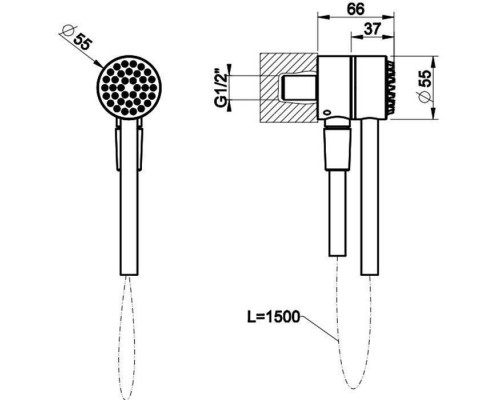 Gessi Hi-Fi Душевой магнитные комплект, состоящий из вывода воды, держателя, шланга 1,50 м и лейки, цвет: Finox. 63099#149