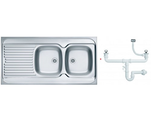 Alv 1009085 Classic 100 Мойка накл. правая, 0,6 мм, NAT-1½ 1200х600х160 мм, 2 чаши, крыло, шк 1200 1009085