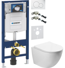 Комплект Унитаз подвесной SantiLine SL-5005 безободковый, с микролифтом + Крепления Geberit Duofix 111.815.00.1 к стене + Шумоизоляция 156.050.00.1 + Инсталляция UP 320 111.300.00.5 + Кнопка Sigma 01 115.770.11.5 белая