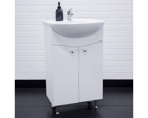 Тумба с раковиной Айсберг Волна 50 напольная, 2 дверцы, белая