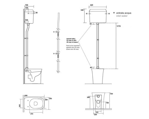 Kerasan The New Yorker Унитаз напольный 60х36.5см с высоким бачком, фурнитура: черный, цвет: черный матовый. 569131,  568031,  759231,  7593K2,  561831F