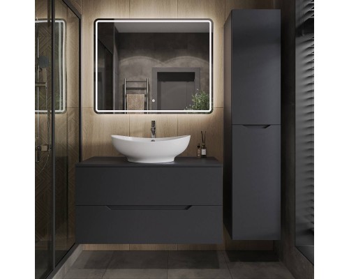 Мебель для ванной комнаты Orange Line 100, подвесная, 2 ящика, матовый графит с раковиной B08-585w