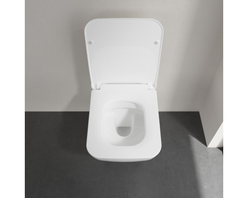 VilleroyBoch Venticello Унитаз подвесной 37.5х56х33см., безободковый, в комплекте сиденье SlimSeat Line c микролифтом, CeramicPlus, цвет: альпийский белый. 4611RLR1