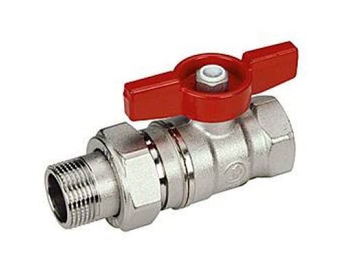 Кран шаровой, Giacomini, R259D, стандартный проход, 1/2, 1/2, ВН, ручка-бабочка красная, латунь, хромированный, с разъемным соединением Кран шаровой, Giacomini, R259D, стандартный проход, 1/2, 1/2, ВН, ручка-бабочка красная, латунь, хромированный, с разъемным соединением