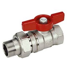 Кран шаровой, Giacomini, R259D, стандартный проход, 3/4, 3/4, ВН, ручка-бабочка красная, латунь, хромированный, с разъемным соединением