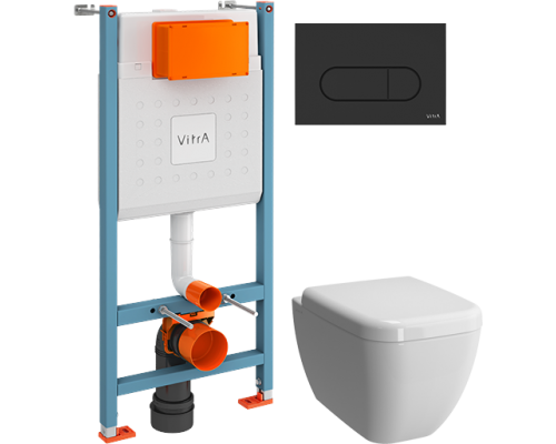 Комплект Унитаз подвесной VitrA Shift 7742B003-0075 белый глянцевый + Крышка 91-003-009 с микролифтом, петли хром + Инсталляция V-Fix Core 732-5800-01 с кнопкой смыва Root R 740-2211 черной матовой Комплект Унитаз подвесной VitrA Shift 7742B003-0075 белый глянцевый + Крышка 91-003-009 с микролифтом, петли хром + Инсталляция V-Fix Core 732-5800-01 с кнопкой смыва Root R 740-2211 черной матовой