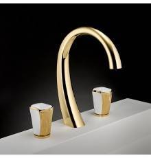 THG Infini white porcelain with gold decor Смеситель для раковины на 3 отверстия, с донным клапаном, цвет: полированное золото. U2F-F01-151