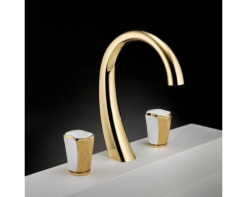 THG Infini white porcelain with gold decor Смеситель для раковины на 3 отверстия, с донным клапаном, цвет: полированное золото. U2F-F01-151 THG Infini white porcelain with gold decor Смеситель для раковины на 3 отверстия, с донным клапаном, цвет: полированное золото. U2F-F01-151