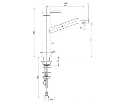 Fantini AF/21 Смеситель для раковины, 1 отв., излив: 21.7 см, цвет: хром. 27 02 A753F