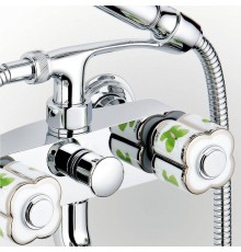 THG CAPUCINE VERT DECOR PLATINE Смеситель для ванны настенный, с ручным душем и шлангом 1500 мм., декор платина/зеленый, цвет: хром. A7E-A02-13B