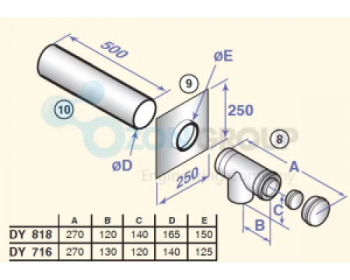 Дымоходы моно Набор для подсоединения котла (DY818) De Dietrich DTX 100002360