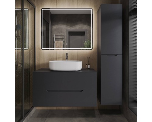 Мебель для ванной комнаты Orange Line 100, подвесная, 2 ящика, матовый графит с раковиной B07-540W