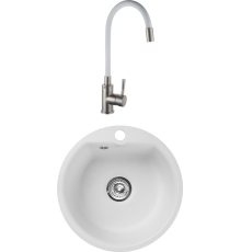 Комплект Мойка кухонная GranFest Smart SM 435 белый + Смеситель РМС Sus124w SUS124W-016F белый, сталь