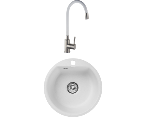 Комплект Мойка кухонная GranFest Smart SM 435 белый + Смеситель РМС Sus124w SUS124W-016F белый, сталь