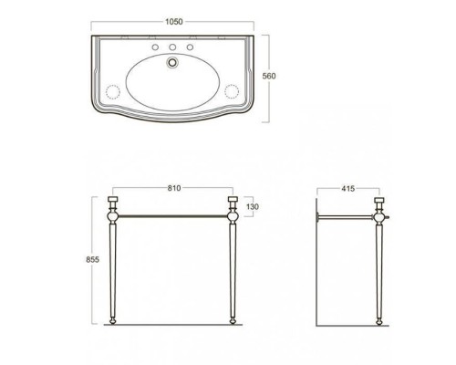 SIMAS Arcade Консоль 105х56см, c белой раковиной на 1 на отв, напольная, цвет: консоли cromo.. ARCG2cr,  AR874bi*1