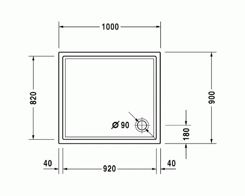 Duravit Starck Slimline Поддон акриловый 100x90см с антислипом, опоры, выпуск, цвет: белый. 720120000000001,  791483000000000,  790263000001000