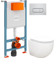 Комплект Унитаз подвесной EvaGold K401T безободковый, с микролифтом + Инсталляция VitrA V-Fix Core 732-5800-01 с кнопкой смыва Root R 740-2280 хром