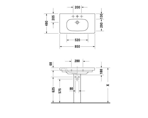 Duravit D-Code Раковина 85х48см., 1 отв., цвет: белый. 03428500002 Duravit D-Code Раковина 85х48см., 1 отв., цвет: белый. 03428500002