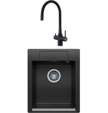 Комплект Мойка кухонная Polygran Argo 420 черная + Смеситель Paulmark Salix 213419-401 антрацит, черный, с гибким изливом