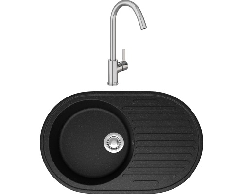Комплект Мойка кухонная Domaci Болонья М-11-002 черная + Смеситель Ливорно