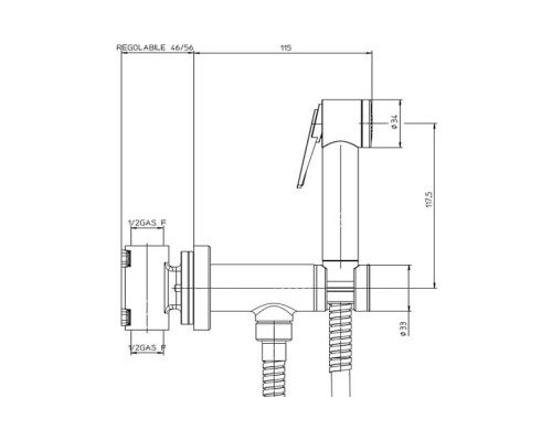 Bossini Paloma Гигиенический душ с прогрессивным смесителем и шлангом 125см., цвет: черный матовый . E37015B.073