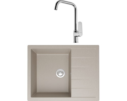 Комплект Мойка кухонная Domaci Болонья М-151-003 бежевая + Смеситель STWORKI