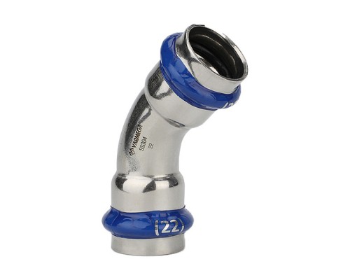 Угольник 45° двухраструбный Varmega Inox Press 54×54 мм. VM712005454
