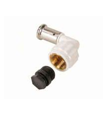 Угольник 90° ВР c черной заглушкой BP04 1/2 ПВДФ пресс (белый), 20x1/2 HENCO 6PKW-2004