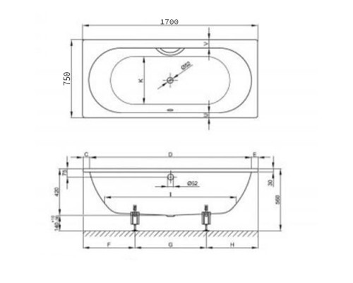 Bette Starlet Ванна 170х75х42см., пристенная, с шумоизоляцией, Glaze Plus, цвет: белый. 1380-000 PLUS,  B23-1500