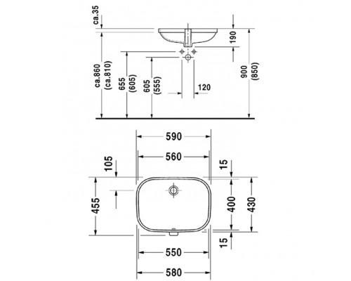 Duravit D-Code Раковина встраиваемая снизу 56х40см., без отв., цвет: белый. 0338560000