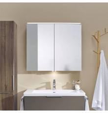 BURGBAD Eqio Зеркальный шкаф с LED подсветкой 5Вт IP24, 90х80х17см,2 зерк двери с обоих сторон, стекл полки, вкл/выкл, цвет: серый. SPGT090F2010