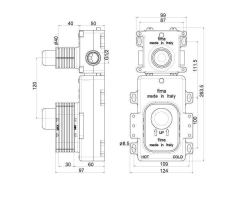 Fima Carlo Frattini Fimathermbox F2461 Внутренняя часть встраиваемого термостатического смесителя для душа, 1 источник. F2461 Fima Carlo Frattini Fimathermbox F2461 Внутренняя часть встраиваемого термостатического смесителя для душа, 1 источник. F2461