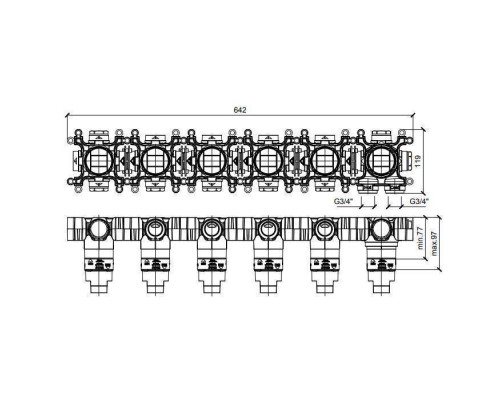 Almar Modular Встраиваемая часть термостатического смесителя на 5 потребителей, горизонтальный модуль, цвет: черный матовый. E176915