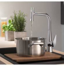 Hansgrohe Talis Select M51 Смеситель для кухни, на 1 отв, поворотный излив: 22см с вытяжным душем, 2jet, h:28.8см, sBox, кнопка вкл/выкл, цвет: хром. 73867000