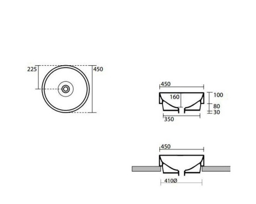 Kerasan Cento Раковина 45 см, без отв., круглая, без перелива, накладная/встраиваемая, цвет: черный матовый. 355731 Nero matt *0