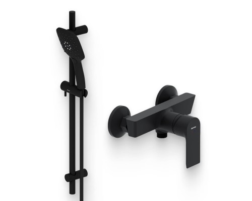 Душевой комплект Смеситель для душа Damixa Apollo 472000300 матовый черный + Гарнитур Galaxy DX75150300