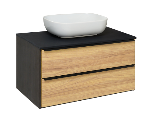 Тумба RUNO Мальта 85, подвесная, дуб/черный 00-00001099