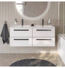 Тумба с раковиной Cezares Eco Cer-N 120, 4 ящика, bianco lucido, раковина Eco 120, двойная, ручки матовые черные